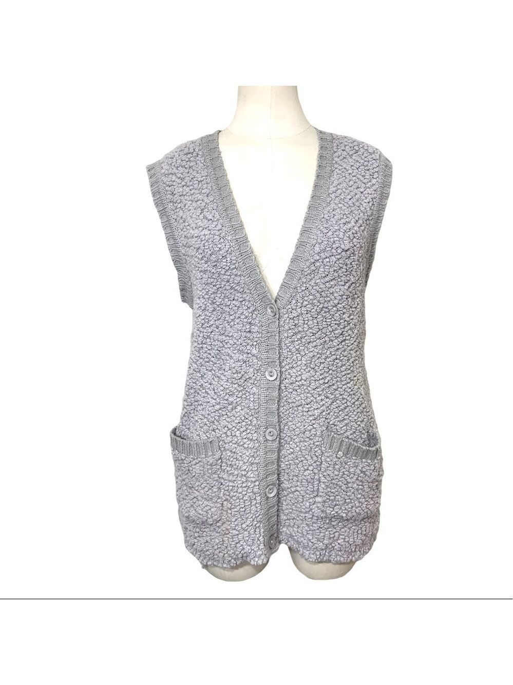 Moffi Vintage Comfy Soft Gray Knit Chunky Chenille Eye Lashes Cottage Vest Sz M
